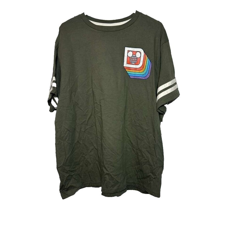 Disney Parks Walt Shirt Men's XL Olive Green Rainbow Mickey Mouse New
